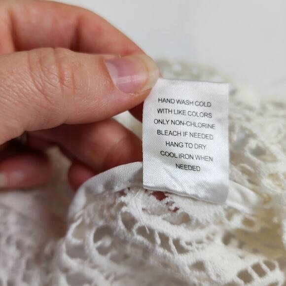 Daniel Rainn Womens Crochet Lace Blouse Size XS White Sheer Bohemian Cottage - Picture 8 of 10